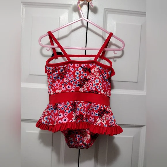 Lily & Dan Red Floral Bathing suit 2T - Picture 3 of 6